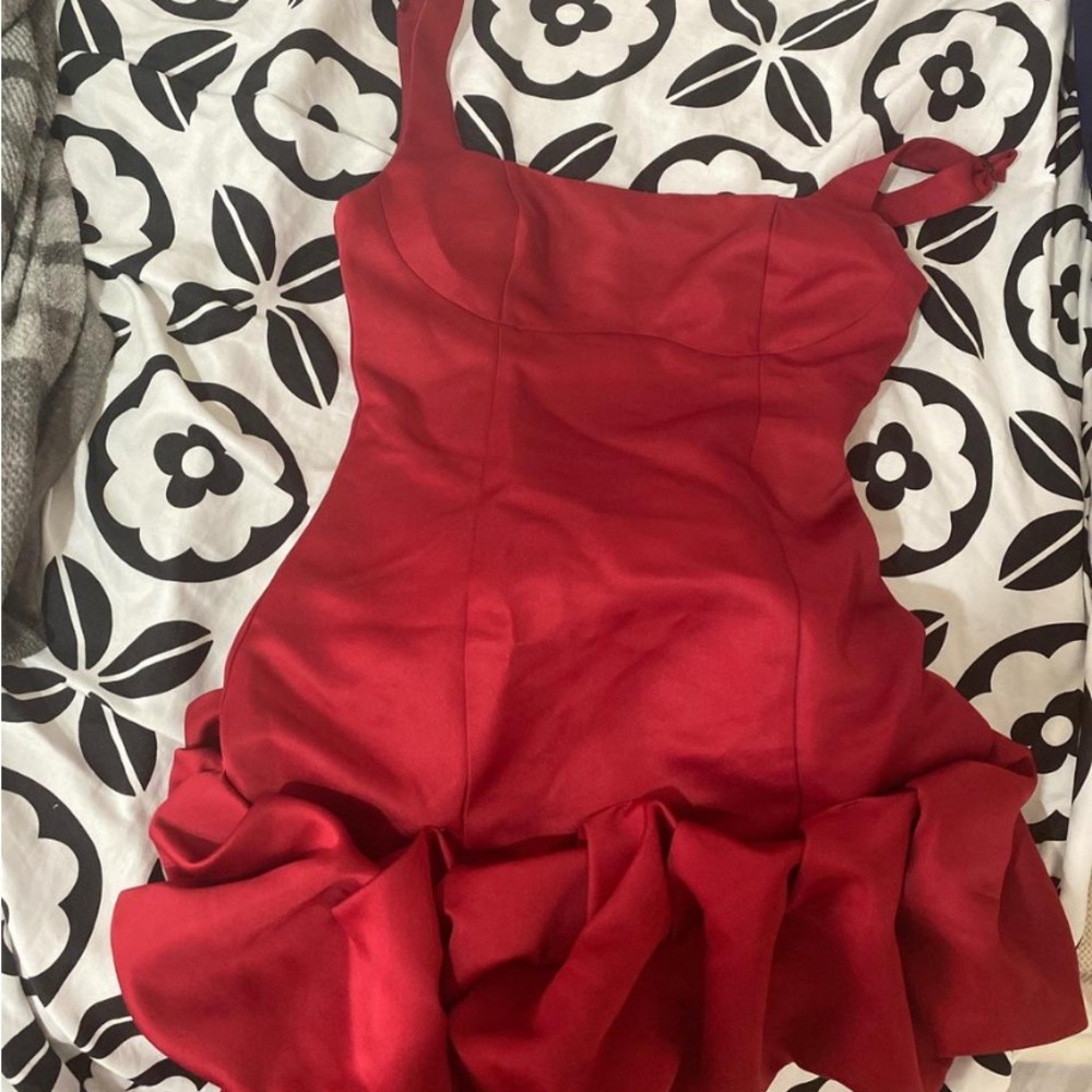 Fashion Nova Red Asymmetrical Ruffled Mini Dress